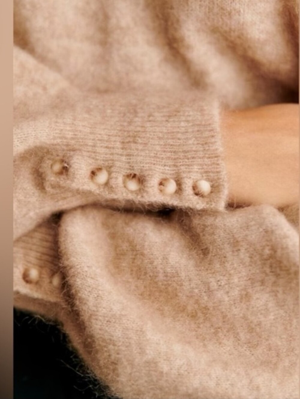 SÉZANE Louise Beige Mohair Jumper Button Sleeve Crew Sweater NWOT - Picture 5 of 16